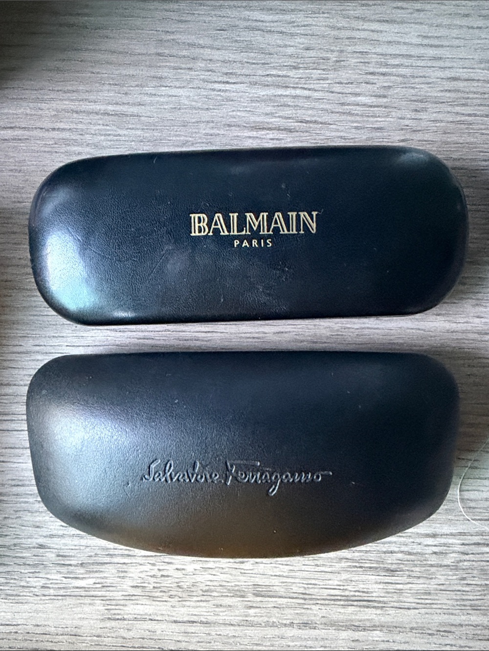 Balmain and Ferragamo Black Sunglasses Case with Gold Logo